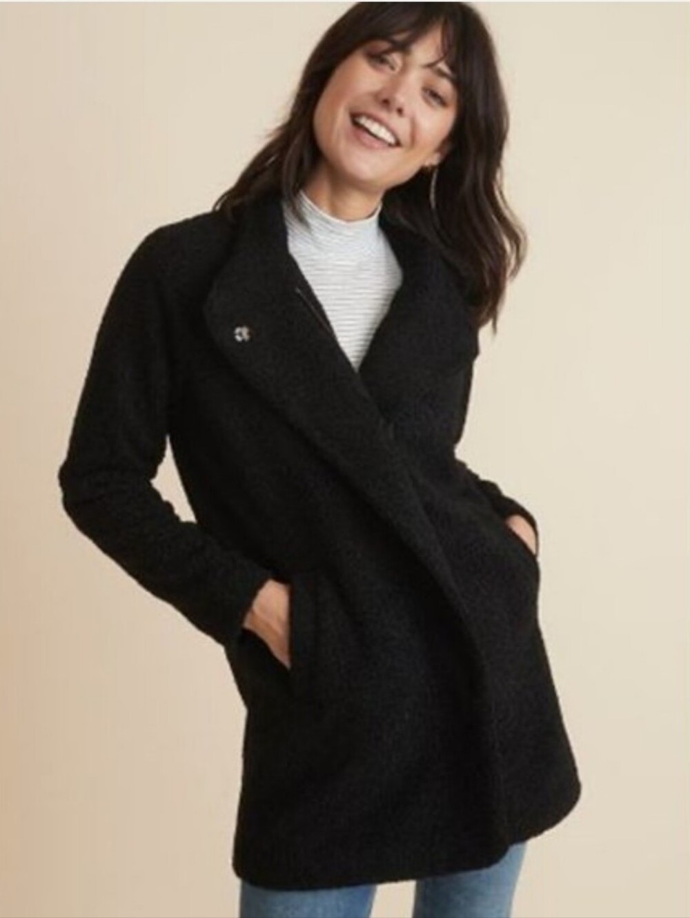 Marine Layer Stephanie Cocoon Sherpa Coat in Black
